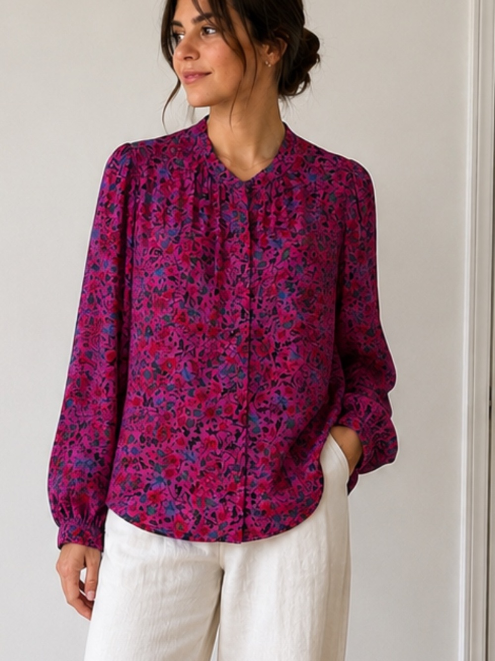 Veronica Beard Ashlynn Silk Floral Blouse Pink Botanical Romantic Top 4